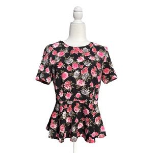 Divided H&M Floral Cap Sleeve Romantic Peplum Zipper Back Top